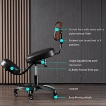 Load image into Gallery viewer, Kneeling Chair with Wood Back Support, Height and Angle Adjustable, Adjustable Stool for Home and Office with Saddle Seat for Better Posture,Black