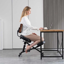 Load image into Gallery viewer, Ergonomic Kneeling Chair with Back Support, Adjustable Desk Chair for Home and Office, Reduce Pressure on Your Shins with Adjustable footrest,Brake Casters,Black
