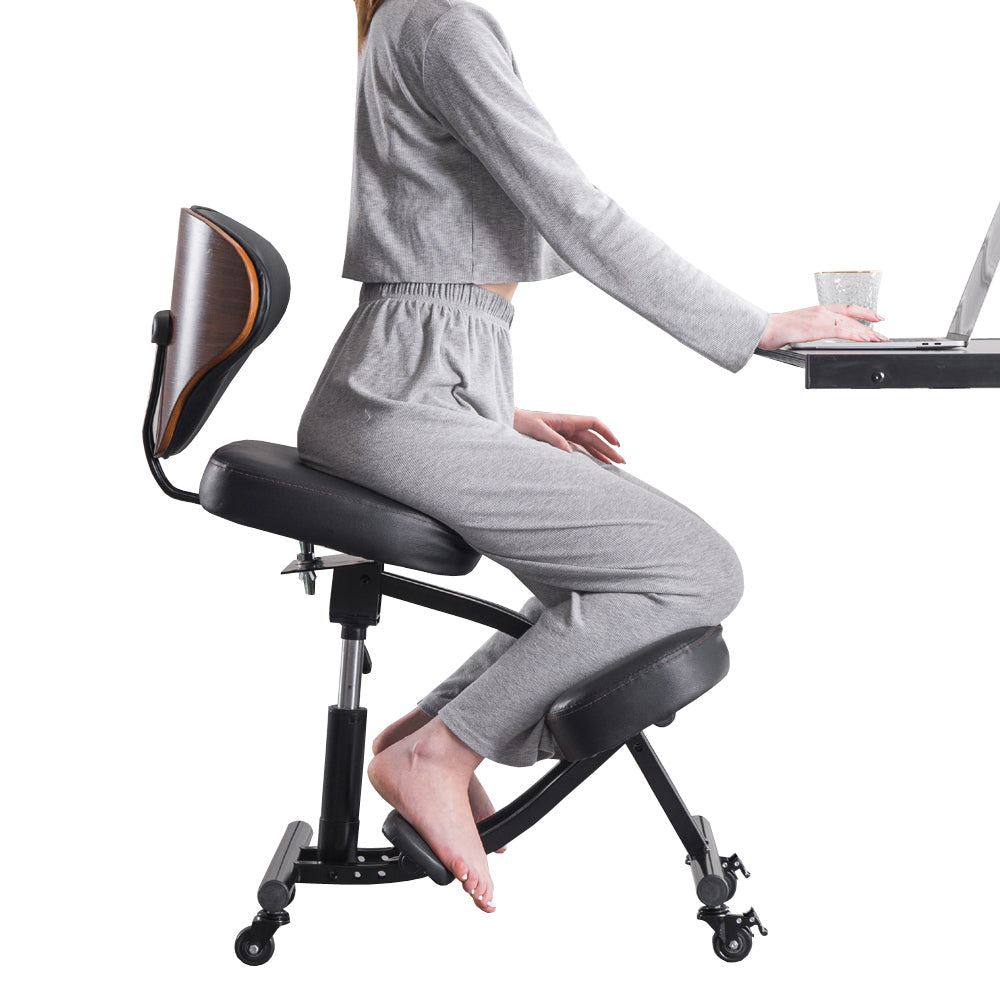 Fdit Ergonomic Kneeling Chair Adjustable Posture Correction Knee Stool with  Back Support for Home and Office,Angled Posture Seat,Posture Chair(Black)